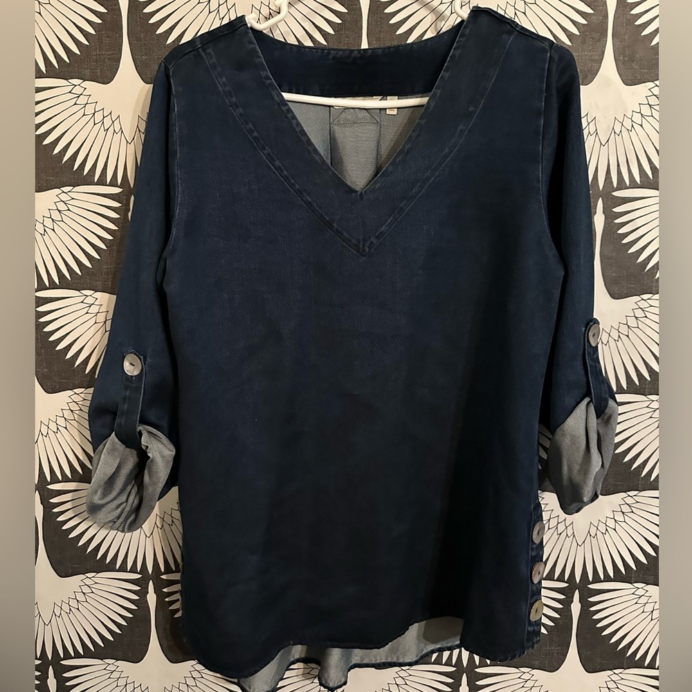 Soft Surroundings Chambray Denim Tunic Top | Small